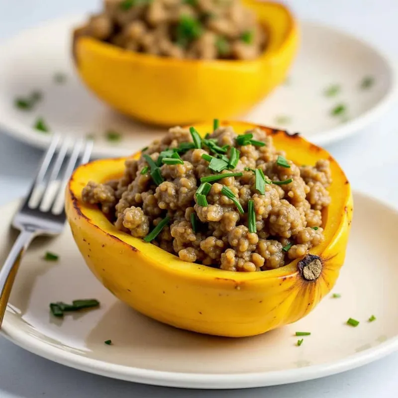 Deliciously stuffed acorn squash, ready to be served.