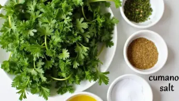 Fresh herbs and spices for vegan stuffed grape leaves