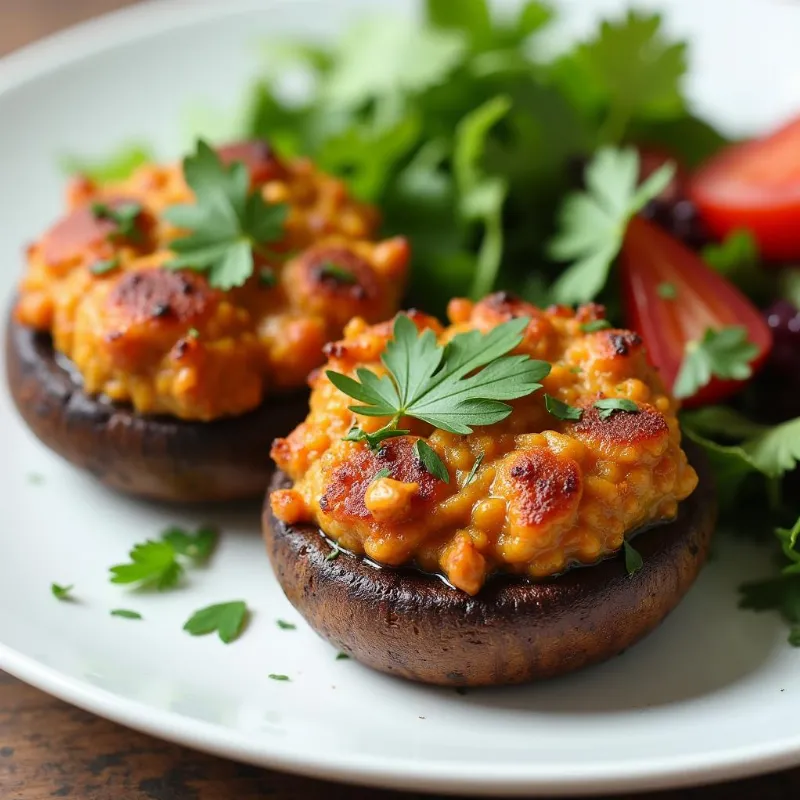 Serving Vegan Stuffed Portobello Mushrooms