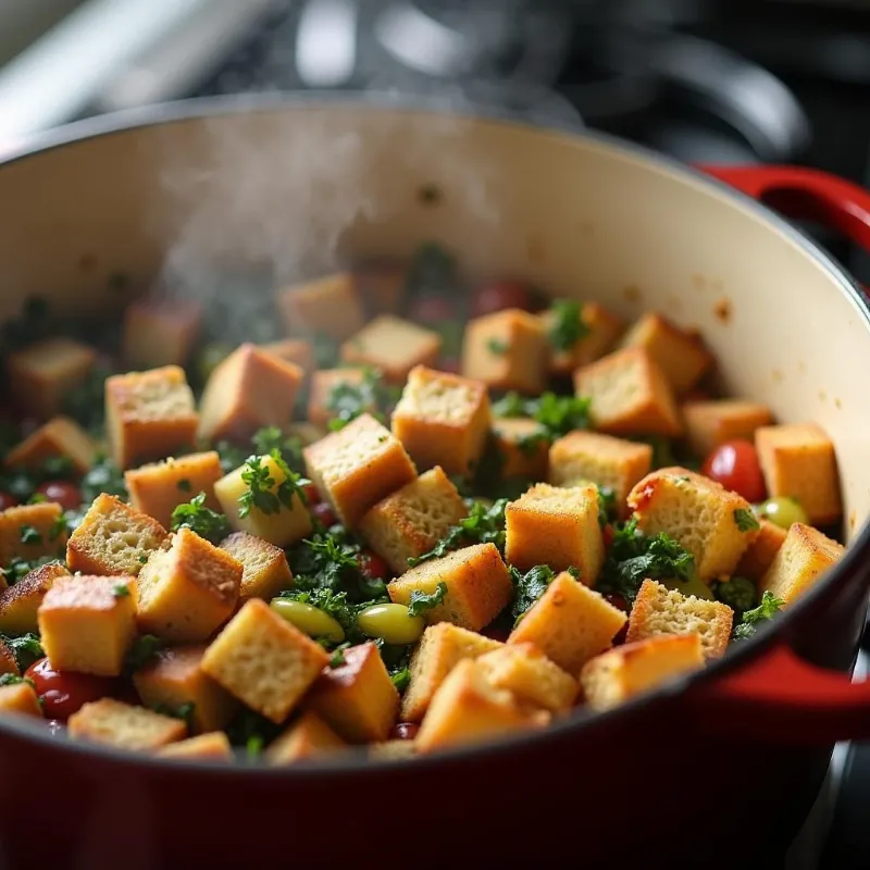 Cooking vegan stuffing on stove top