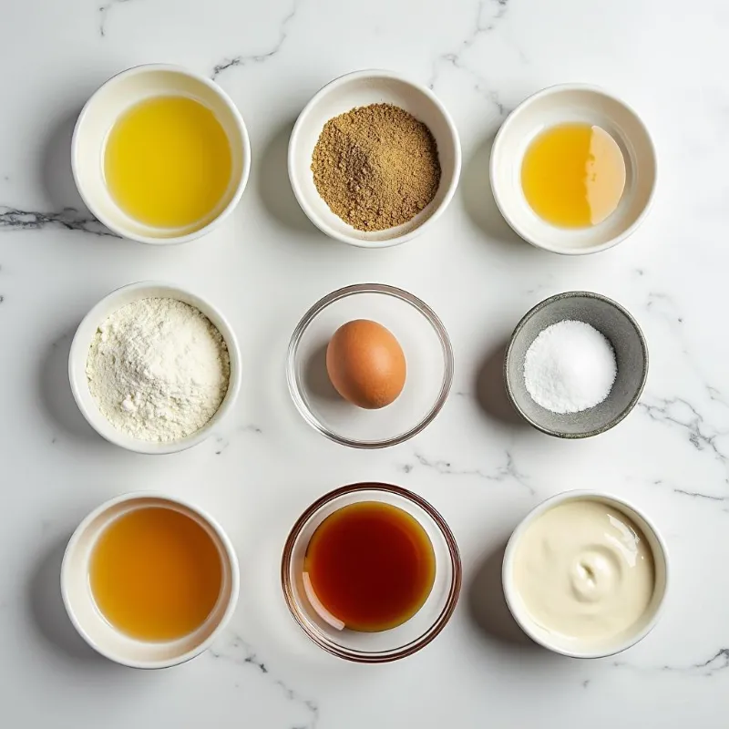 Vegan sugar cookie ingredients laid out on a marble countertop.