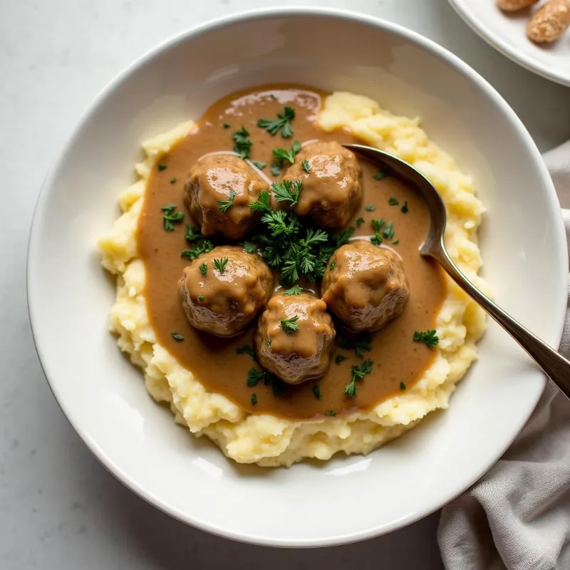 Vegan Swedish Meatballs with Gravy Plated