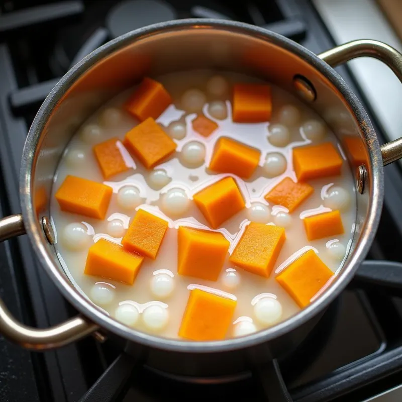 Vegan Vietnamese sweet soup simmering on the stove