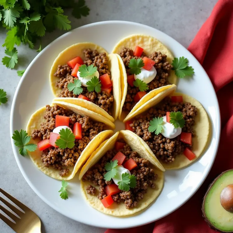 Vegan tacos with ground beef and toppings