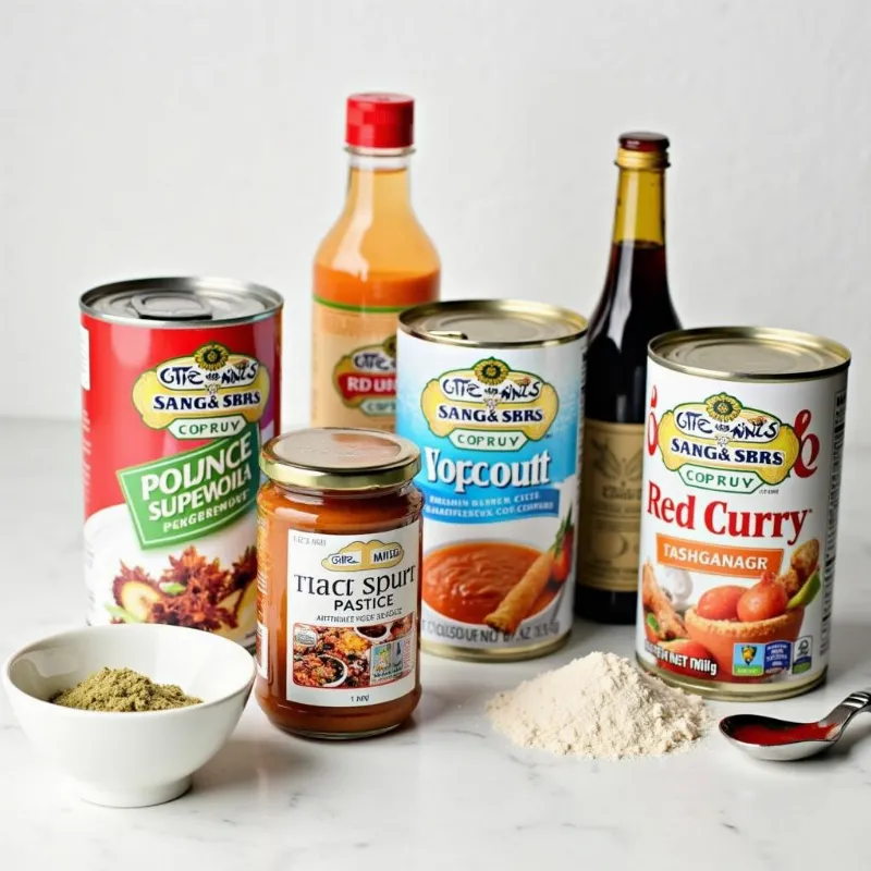 Essential pantry staples for preparing vegan Thai red curry