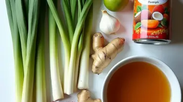 Vibrant vegan tom yum soup ingredients