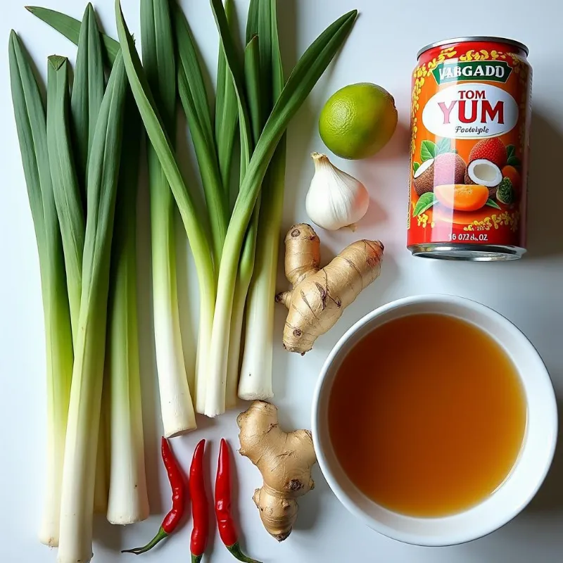 Vibrant vegan tom yum soup ingredients