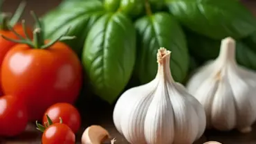 Fresh ingredients for vegan tomato basil soup