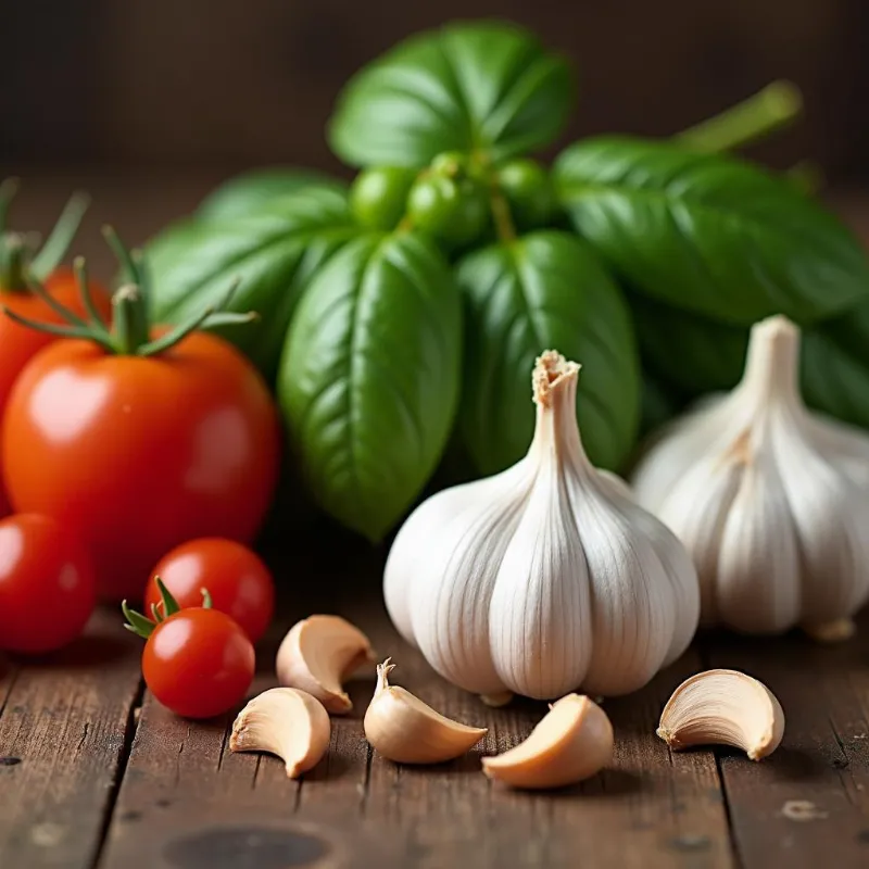 Fresh ingredients for vegan tomato basil soup