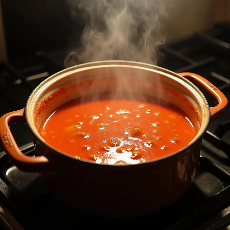 Vegan Tomato Soup Simmering on Stove