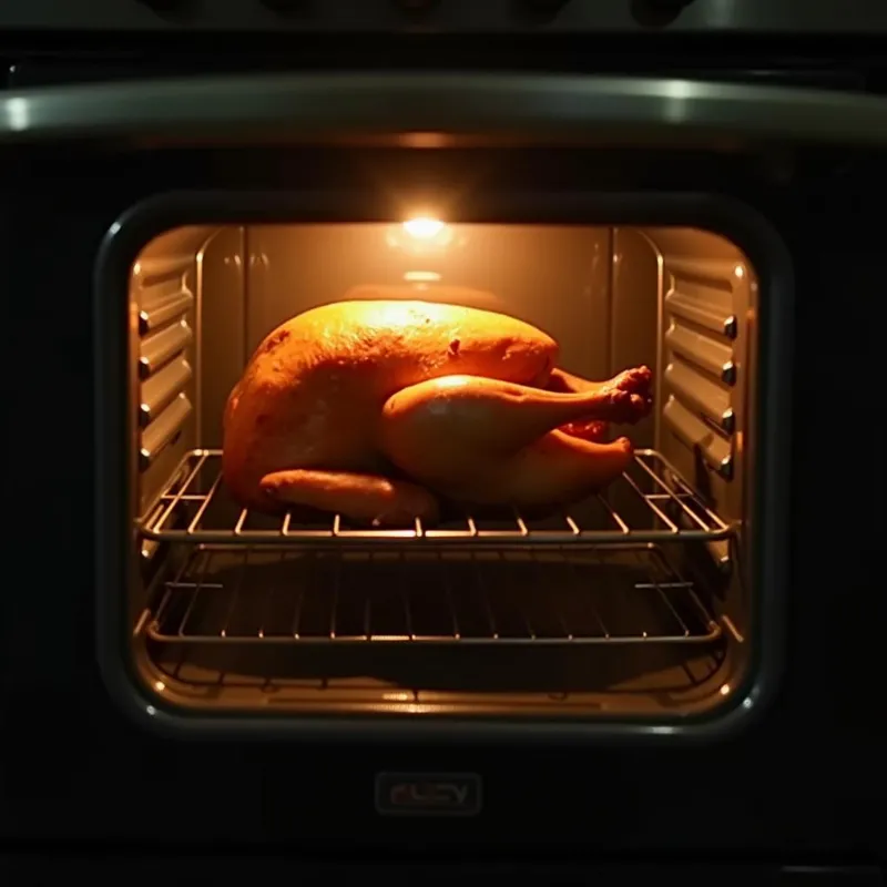 Golden-brown vegan turkey baking in the oven