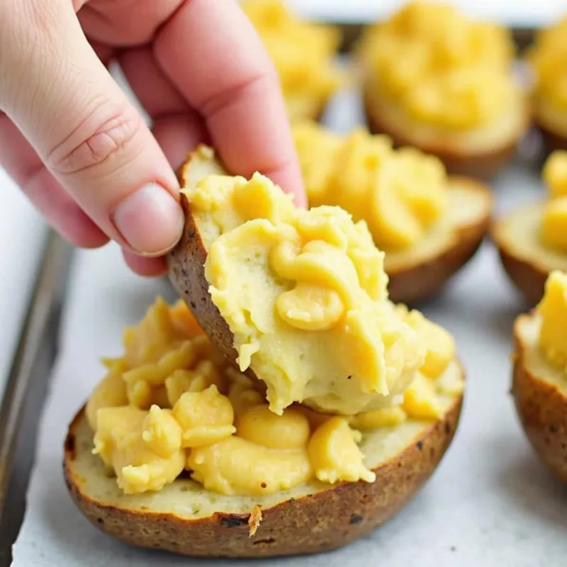 Plating vegan-twice baked potatoes 