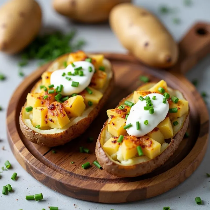 Vegan twice baked potatoes with various toppings