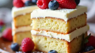 Slices of vegan vanilla cake on a plate