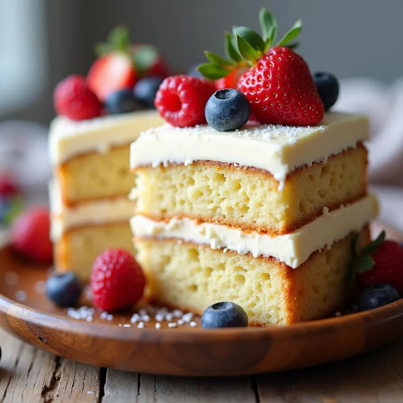 Slices of vegan vanilla cake on a plate