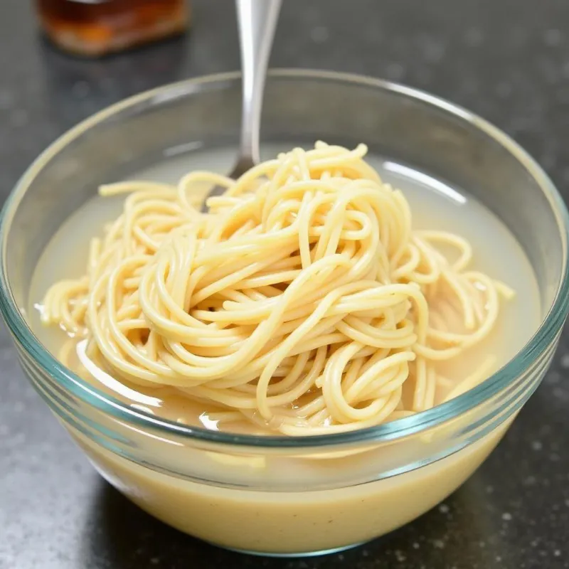 Bowl of vegan vermicelli rice noodles soaking in water