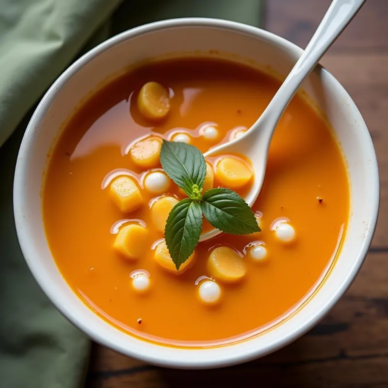 A bowl of creamy vegan Vietnamese sweet soup, ready to be enjoyed.