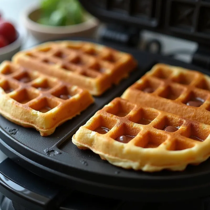 Golden Vegan Waffles on a Waffle Iron