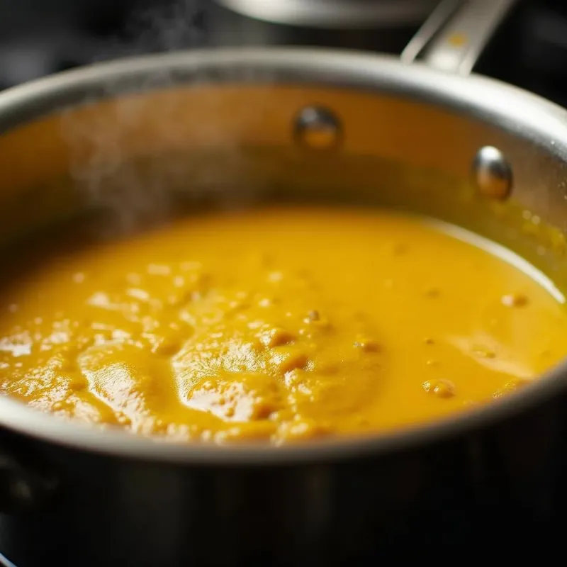  A pot of vegan yellow curry simmering on the stove