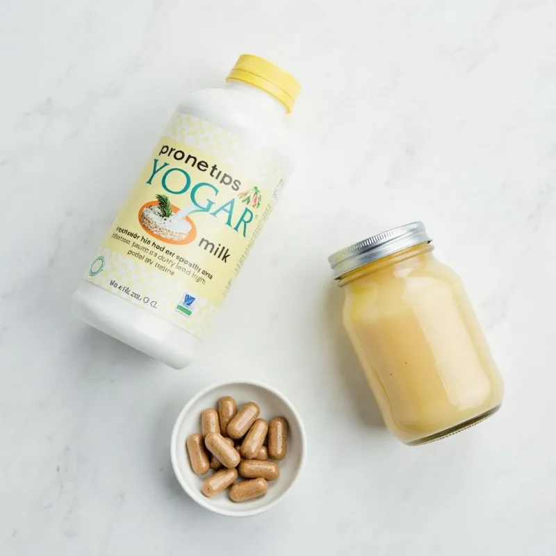 Vegan yogurt ingredients displayed on a kitchen counter