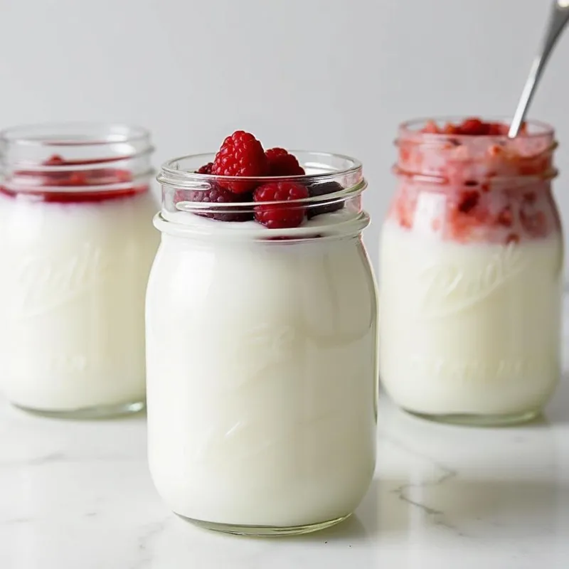 Different flavors of homemade vegan yogurt