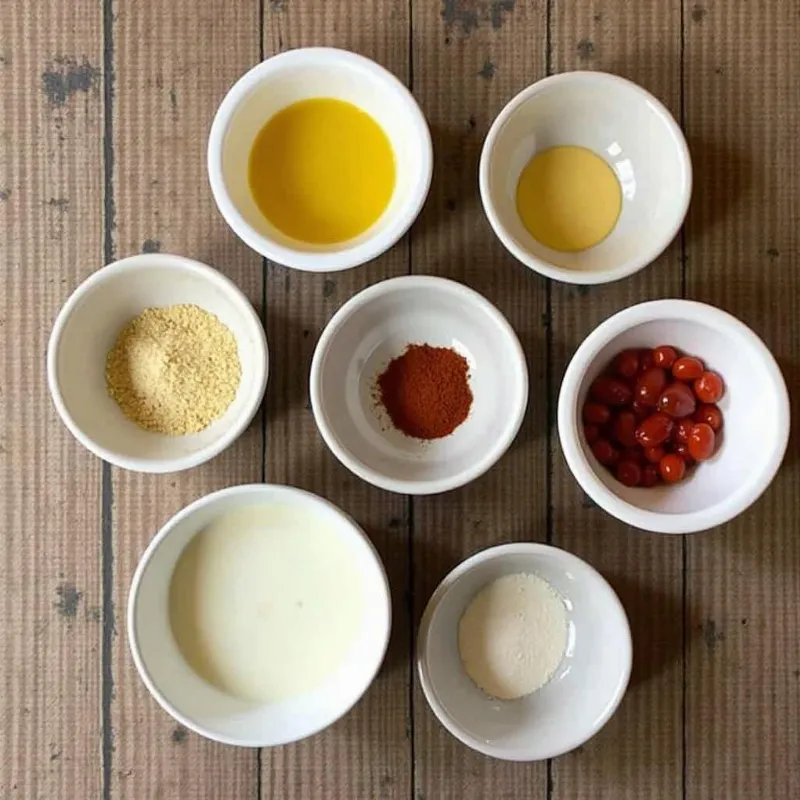 Vegan yum yum sauce ingredients arranged in bowls