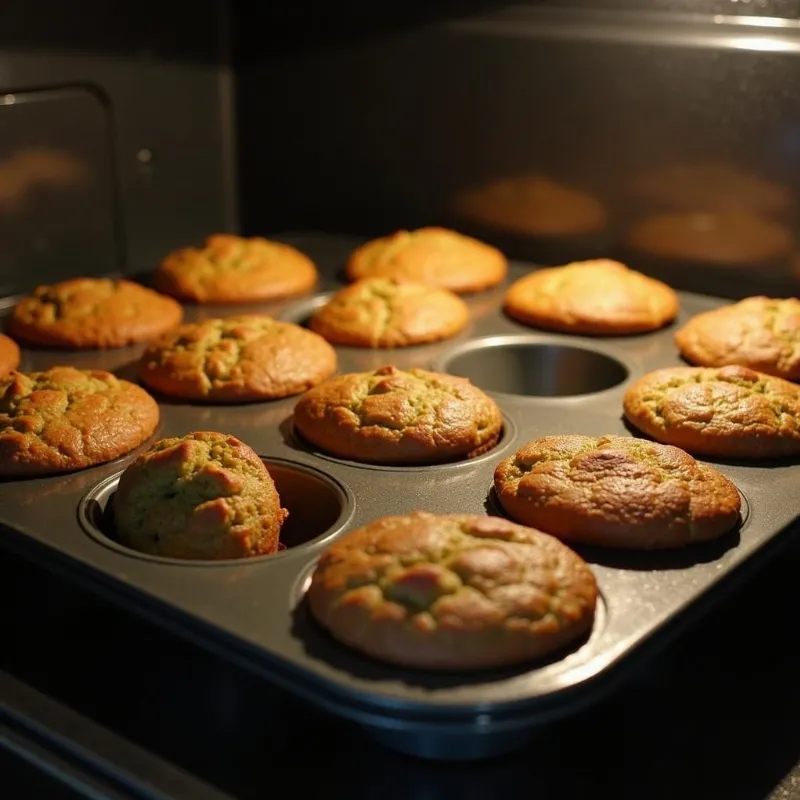 Vegan zucchini muffins baking in the oven