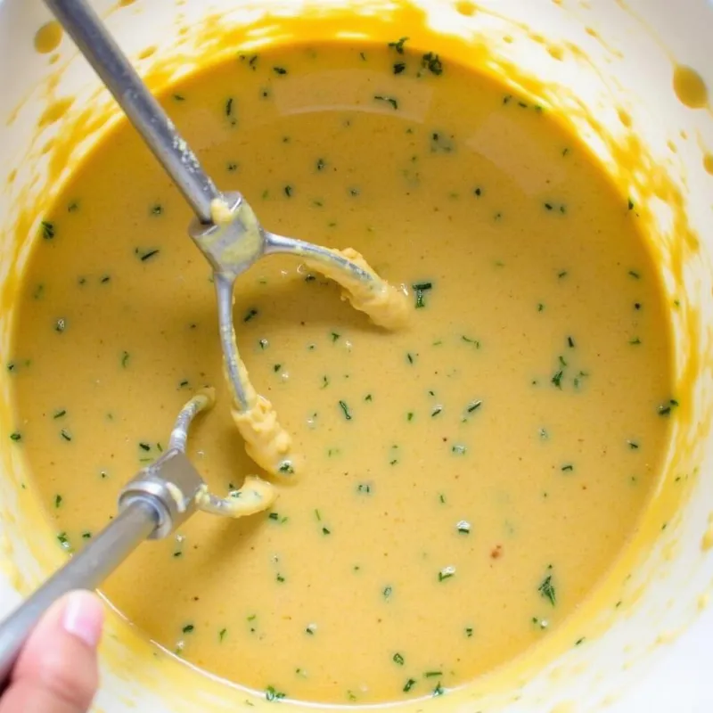 Mixing vegan zucchini muffin batter in a bowl