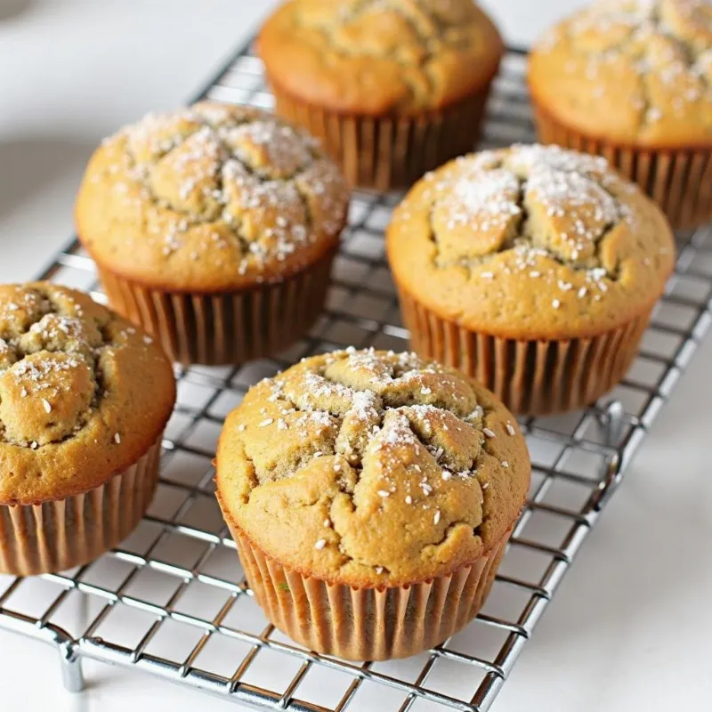 Freshly baked vegan zucchini oat muffins on a cooling rack