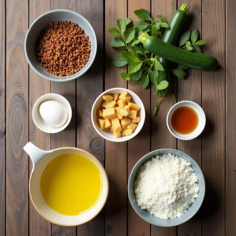 Vegan zucchini muffins ingredients laid out on a table