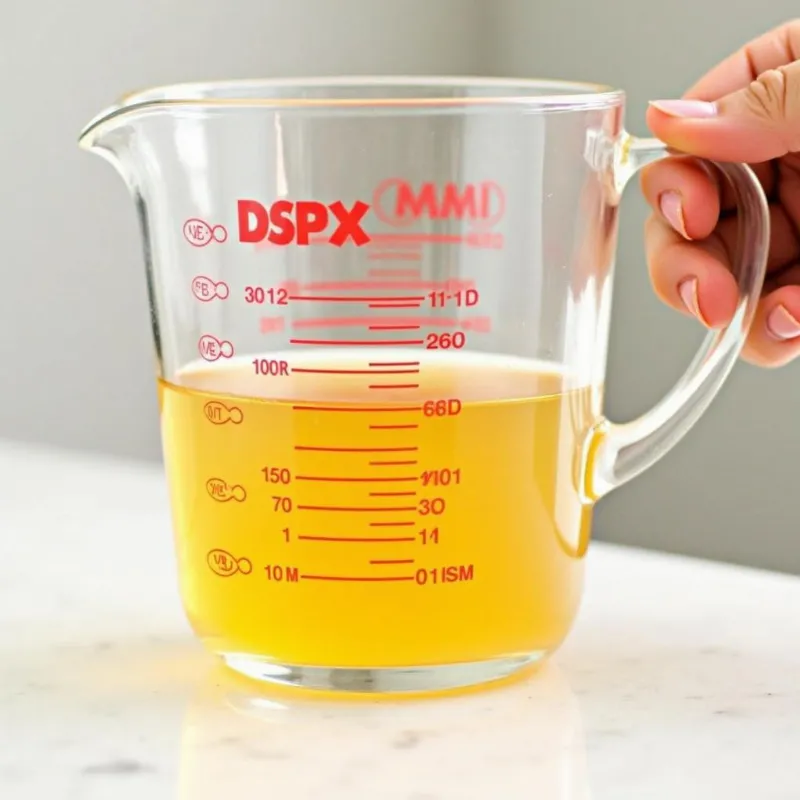 Vegetable broth being poured into measuring cup