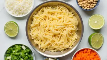 Vibrant and colorful ingredients for Vegetarian Pad Thai