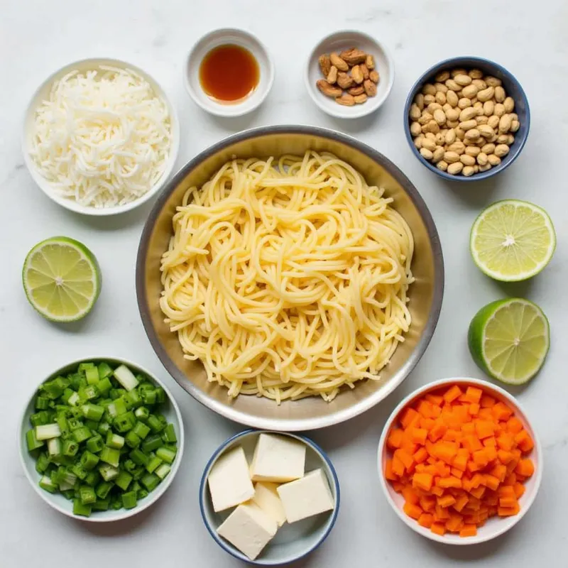 Vibrant and colorful ingredients for Vegetarian Pad Thai