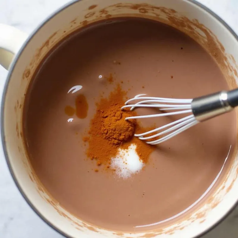 Whisking spices and sweetener into vegan chocolate milk