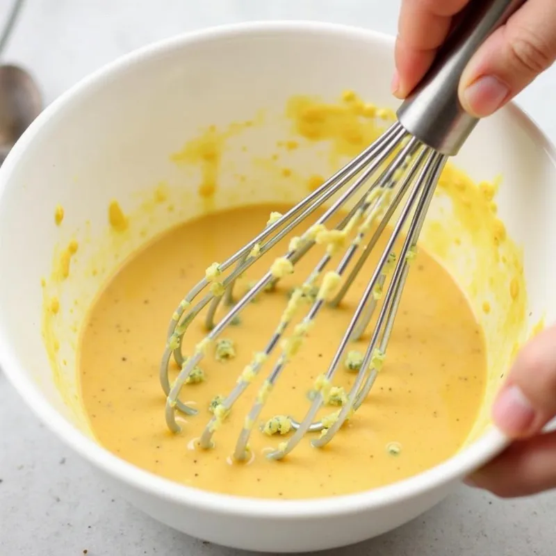 Whisking the vegan coleslaw dressing